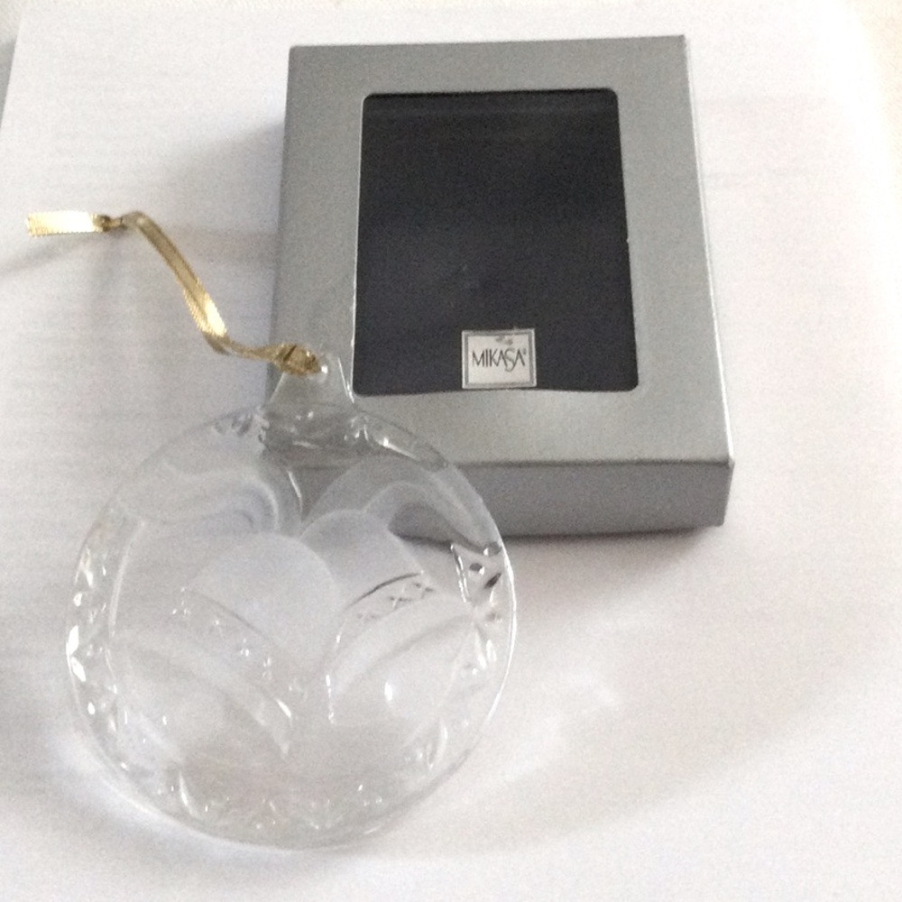 Mikasa Glass Bells of Joy Holiday Ornament w/ gold ribbon